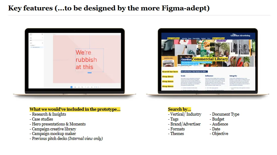 Screenshot of the Guardian Commercial Library hack, which won the Most Ambitious Failure category at the Berger Hack Day.