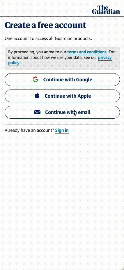 The create account flow demonstrating account verification with a passcode and setting a password.