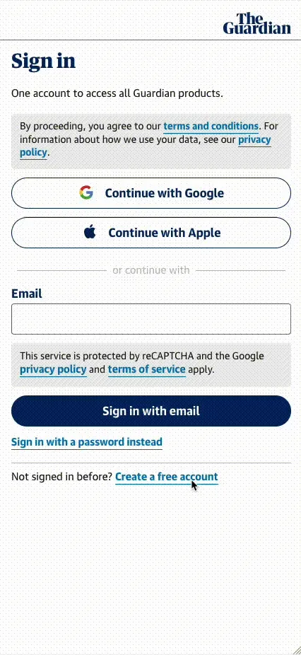The create account flow with account verification using a passcode, with no need to set a password during the process.